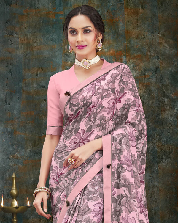 Vishal Prints Baby Pink Digital Print Crepe Saree With Border