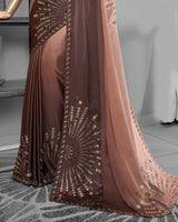 Vishal Prints Brown Satin Saree With Stone Work