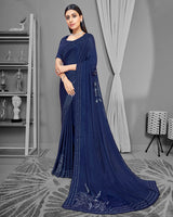 Vishal Prints Navy Blue Satin Saree With Stone Work