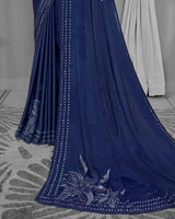 Vishal Prints Navy Blue Satin Saree With Stone Work