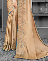 Vishal Prints Fawn Satin Saree With Stone Work