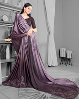 Vishal Prints Wine Satin Saree With Stone Work