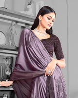 Vishal Prints Wine Satin Saree With Stone Work