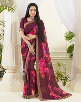 Vishal Prints Wine Printed Chiffon Saree With Border