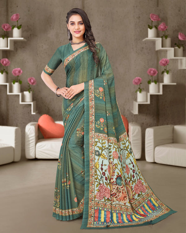 Vishal Prints Teal Green Digital Print Crepe Saree