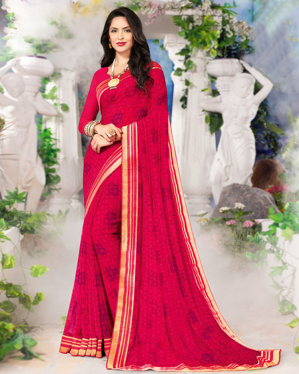 Vishal Prints Red Georgette Saree With Satin Border