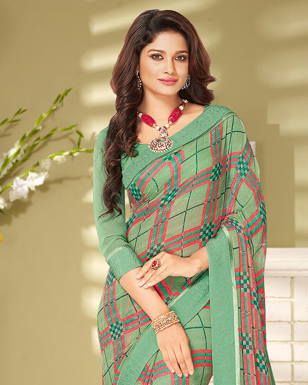 Vishal Prints Pista Green Georgette Saree With Border