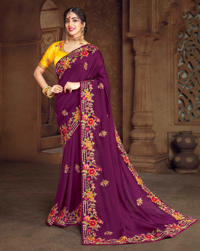 Vishal Prints Magenta Art Silk Saree With Embroidery Work