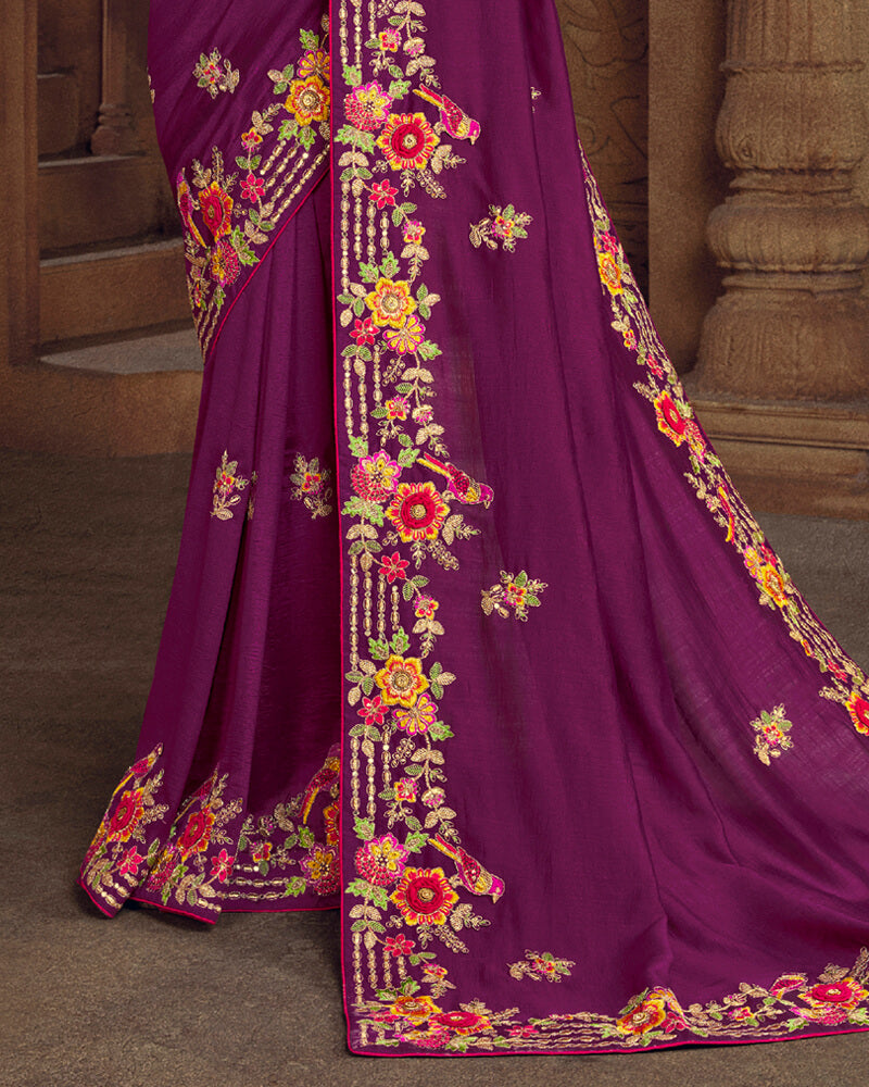 Vishal Prints Magenta Art Silk Saree With Embroidery Work