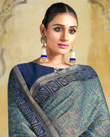 Vishal Prints Teal Blue Brasso Saree With Zari Piping