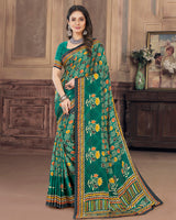 Vishal Prints Rama Green Digital Print Satin Saree