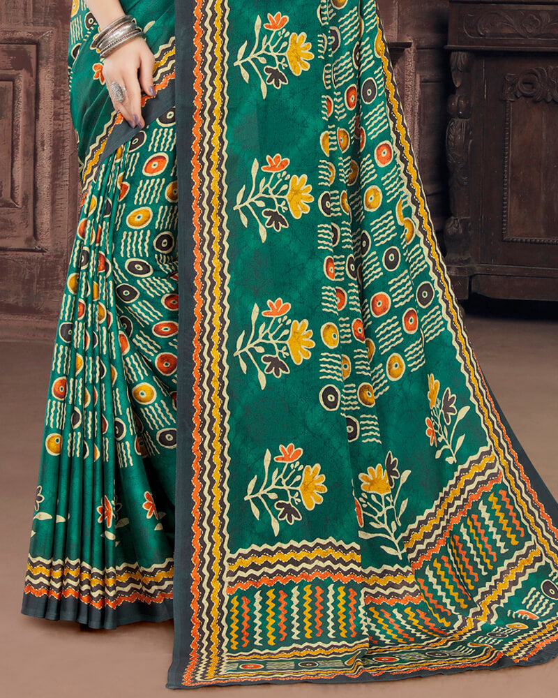 Vishal Prints Rama Green Digital Print Satin Saree