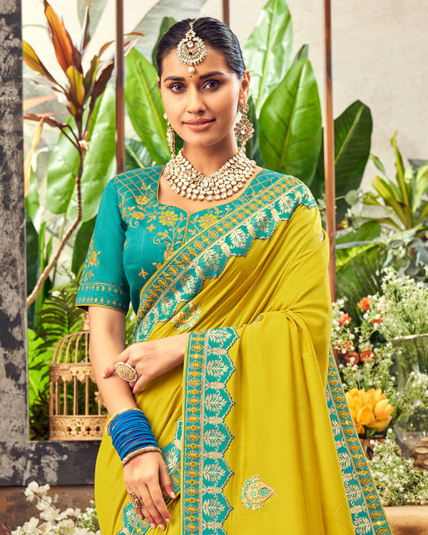 Vishal Prints Yellow Art Silk Saree With Embroidery Work And Tassel