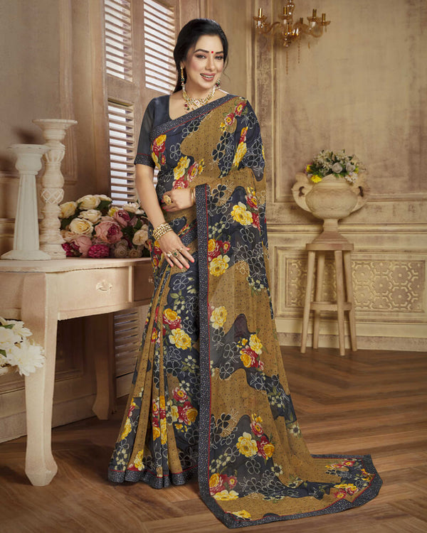 Vishal Prints Black Printed Georgette Saree With Border