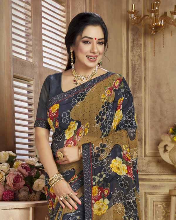 Vishal Prints Black Printed Georgette Saree With Border