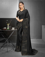 Vishal Prints Black Satin Saree With Stone Work