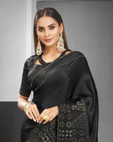 Vishal Prints Black Satin Saree With Stone Work