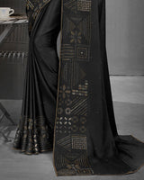 Vishal Prints Black Satin Saree With Stone Work