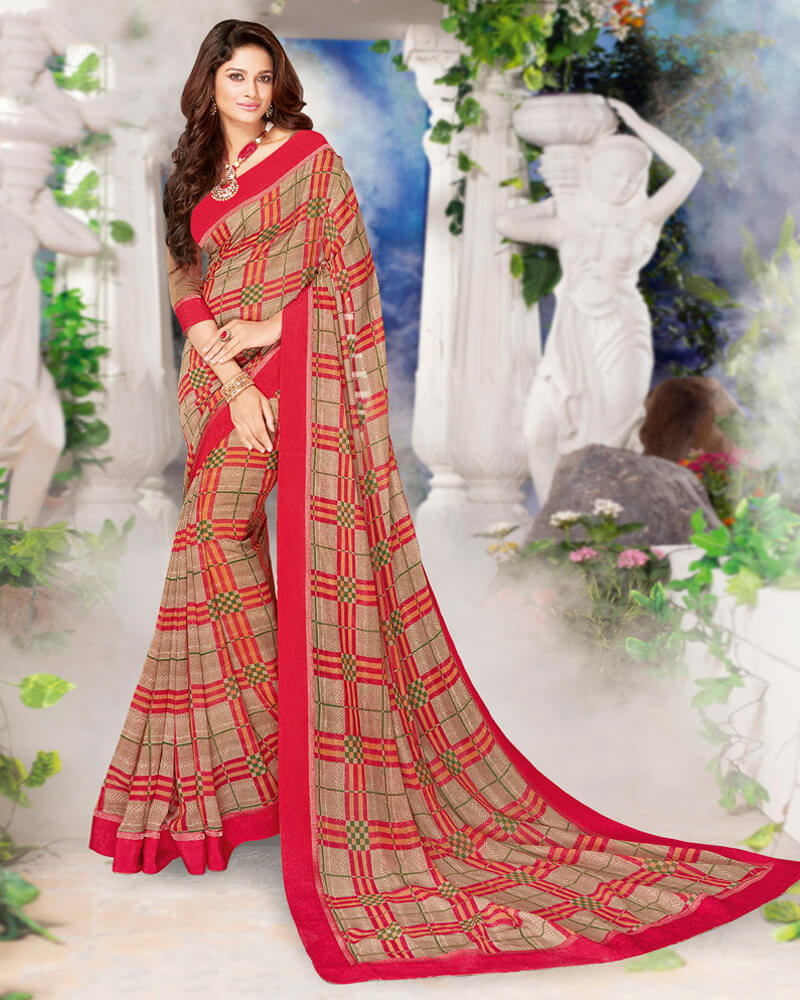 Vishal Prints Pastel Brown Printed Georgette Saree With Border