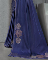 Vishal Prints Navy Blue Satin Saree With Stone Work