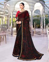 Vishal Prints Black Chiffon Saree With Embroidery Work And Fancy Border