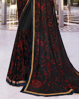 Vishal Prints Black Chiffon Saree With Embroidery Work And Fancy Border