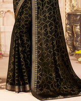 Vishal Prints Black Brasso Saree With Zari Border