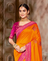 Vishal Prints Yellowish Orange Art Silk Saree With Embroidery Work