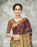 Vishal Prints Wine Brasso Saree With Foil Print