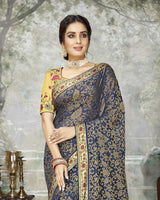 Vishal Prints Navy Blue Brasso Saree With Foil Print