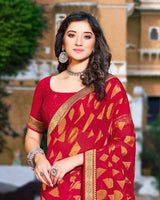 Vishal Prints Cherry Red Brasso Saree With Foil Print