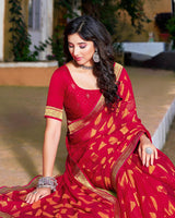 Vishal Prints Cherry Red Brasso Saree With Foil Print