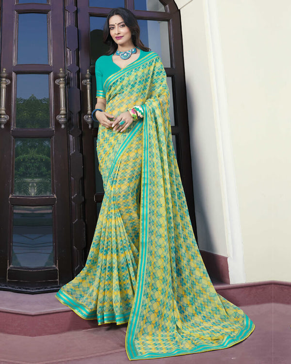 Vishal Prints Aqua Green Printed Georgette Saree With Border