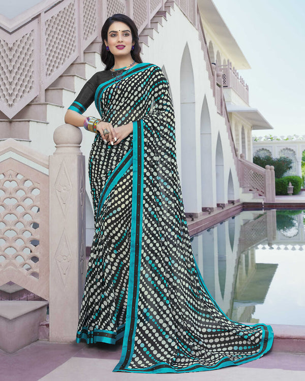 Vishal Prints Black Printed Georgette Saree With Border