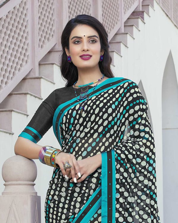 Vishal Prints Black Printed Georgette Saree With Border