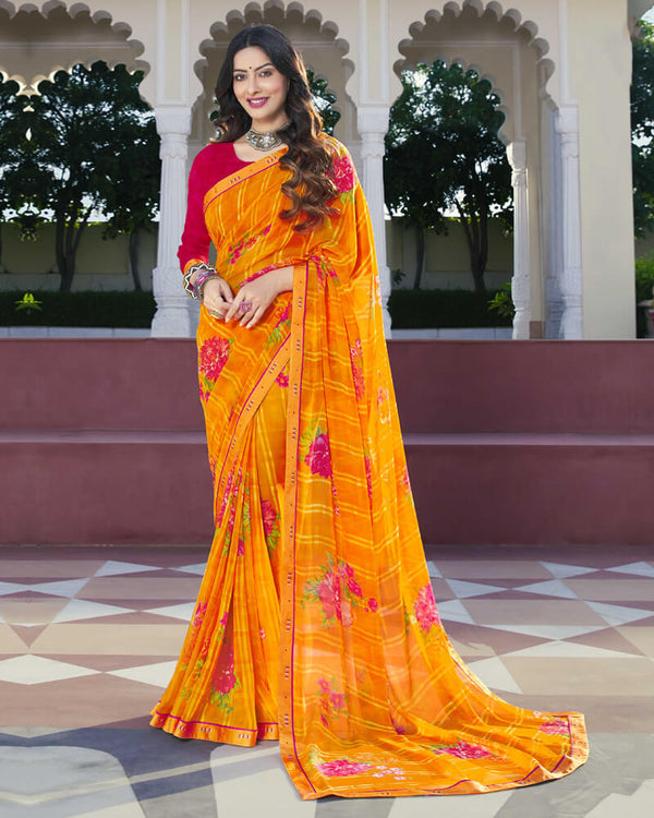 Vishal Prints Yellowish Orange Printed Georgette Saree With Border