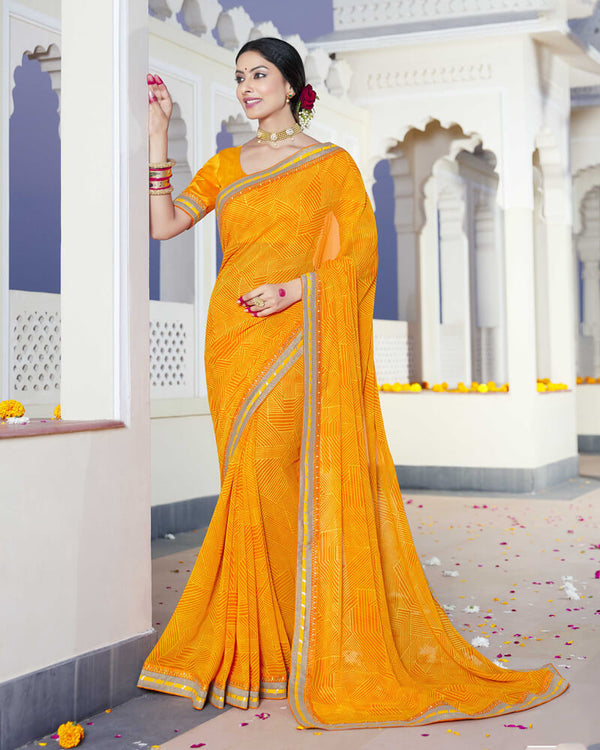 Vishal Prints Saffron Colour Bandhani Print Georgette Saree