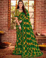 Vishal Prints Bottle Green Printed Georgette Saree With Fancy Border