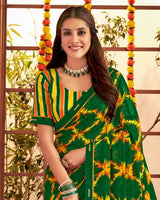 Vishal Prints Bottle Green Printed Georgette Saree With Fancy Border