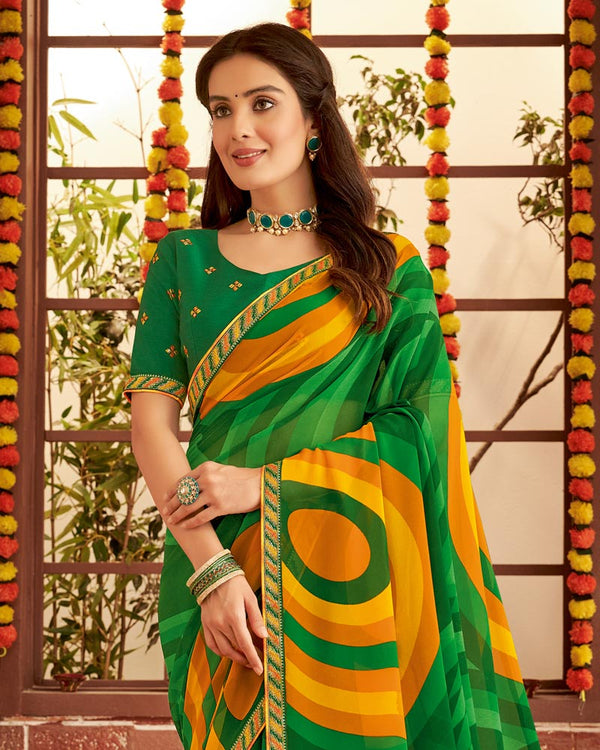 Vishal Prints Green Printed Georgette Saree With Fancy Border