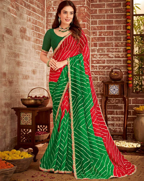 Vishal Prints Cherry Red Printed Georgette Saree With Fancy Border