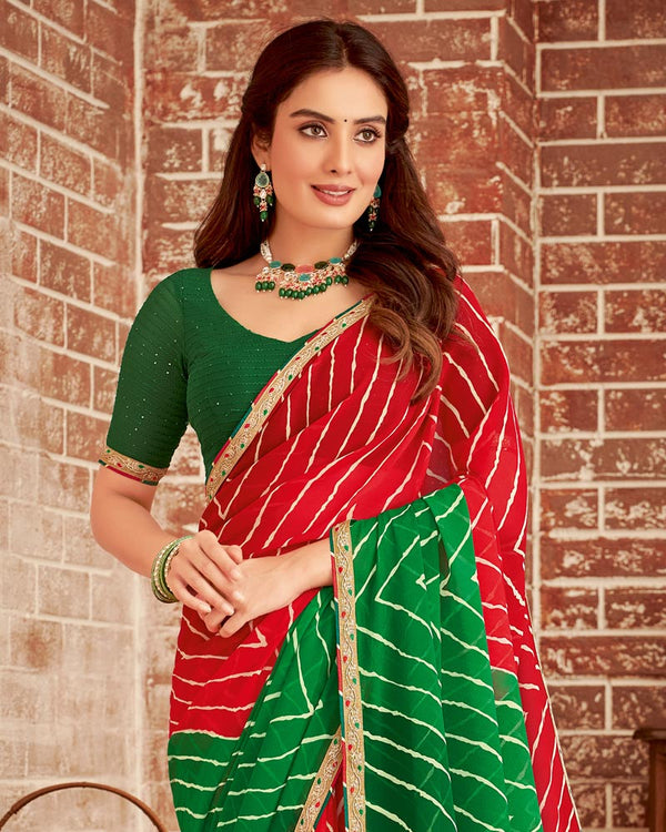 Vishal Prints Cherry Red Printed Georgette Saree With Fancy Border