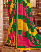 Vishal Prints Dark Green Printed Georgette Saree With Fancy Border