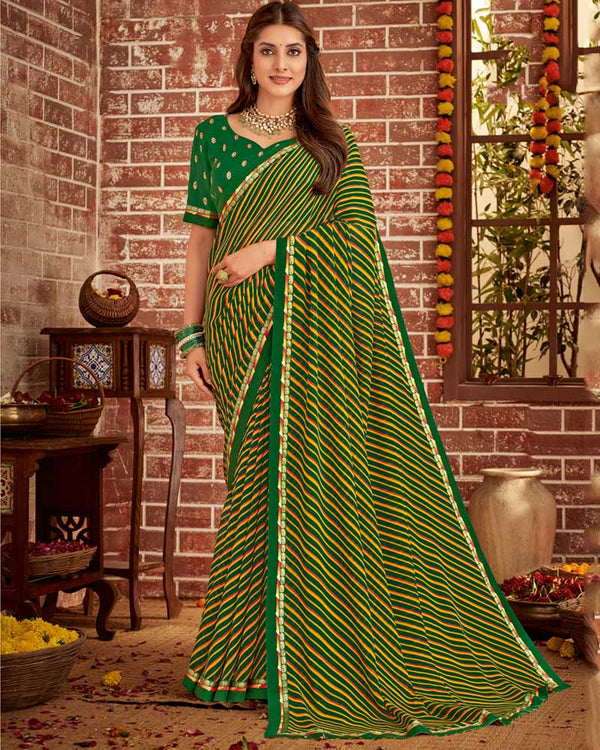 Vishal Prints Dark Green Printed Georgette Saree With Fancy Border