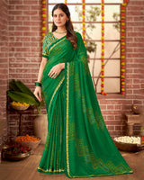 Vishal Prints Dark Green Printed Georgette Saree With Fancy Border