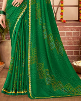 Vishal Prints Dark Green Printed Georgette Saree With Fancy Border