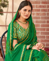 Vishal Prints Dark Green Printed Georgette Saree With Fancy Border