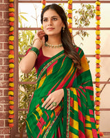 Vishal Prints Dark Green Printed Georgette Saree With Fancy Border