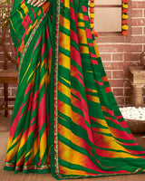 Vishal Prints Dark Green Printed Georgette Saree With Fancy Border