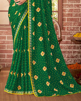 Vishal Prints Dark Green Printed Chiffon Saree With Fancy Border